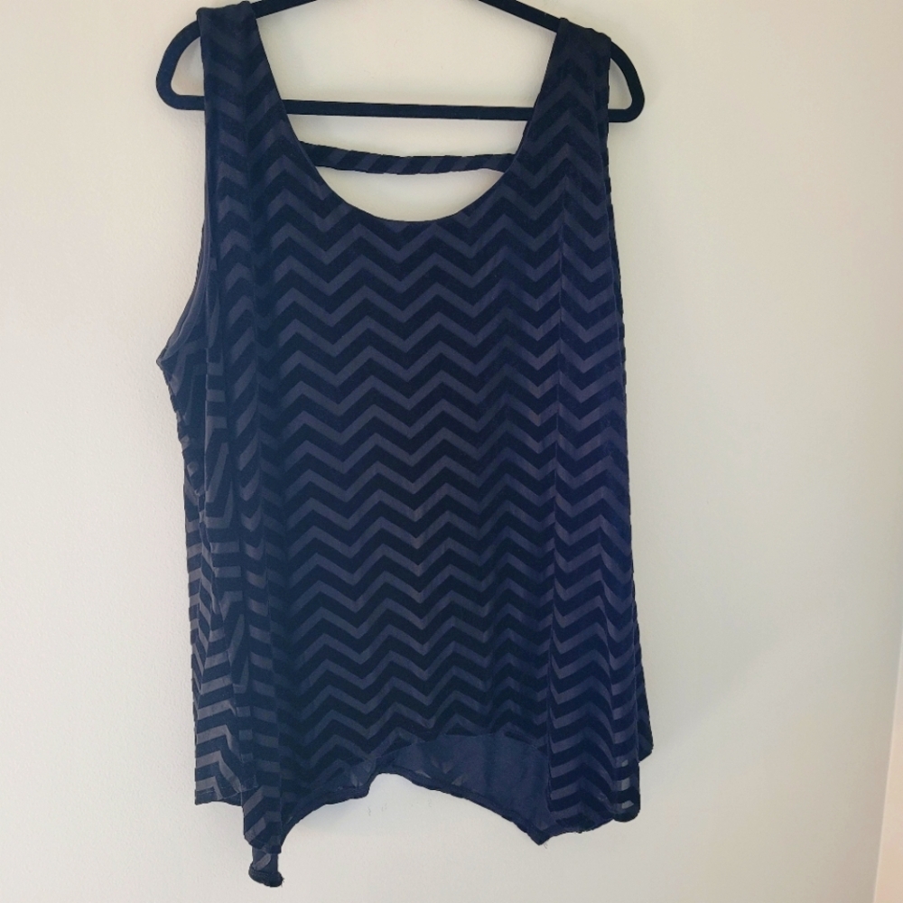 Lane Bryant Black Velvet Chevron Burnout Tank